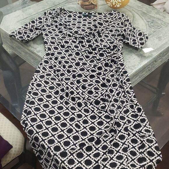 𝅺Ralph Lauren Chain Link Bodycon Rouched Side New Dress Size 6 - Picture 4 of 7